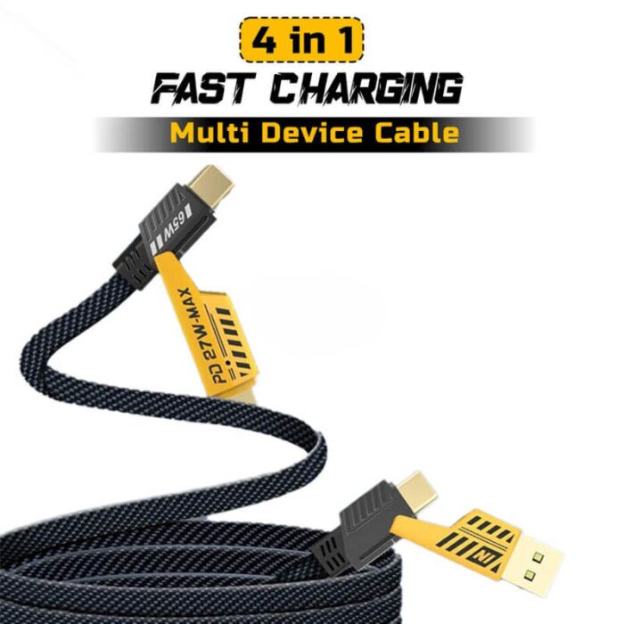 4in1 fast charging cable (1) SHUBONIK Fast Charging Cable 4 in 1 65w, Ultra Fast Charging & Data Transfer 480mbps For All iPhones & Laptop - Image 1