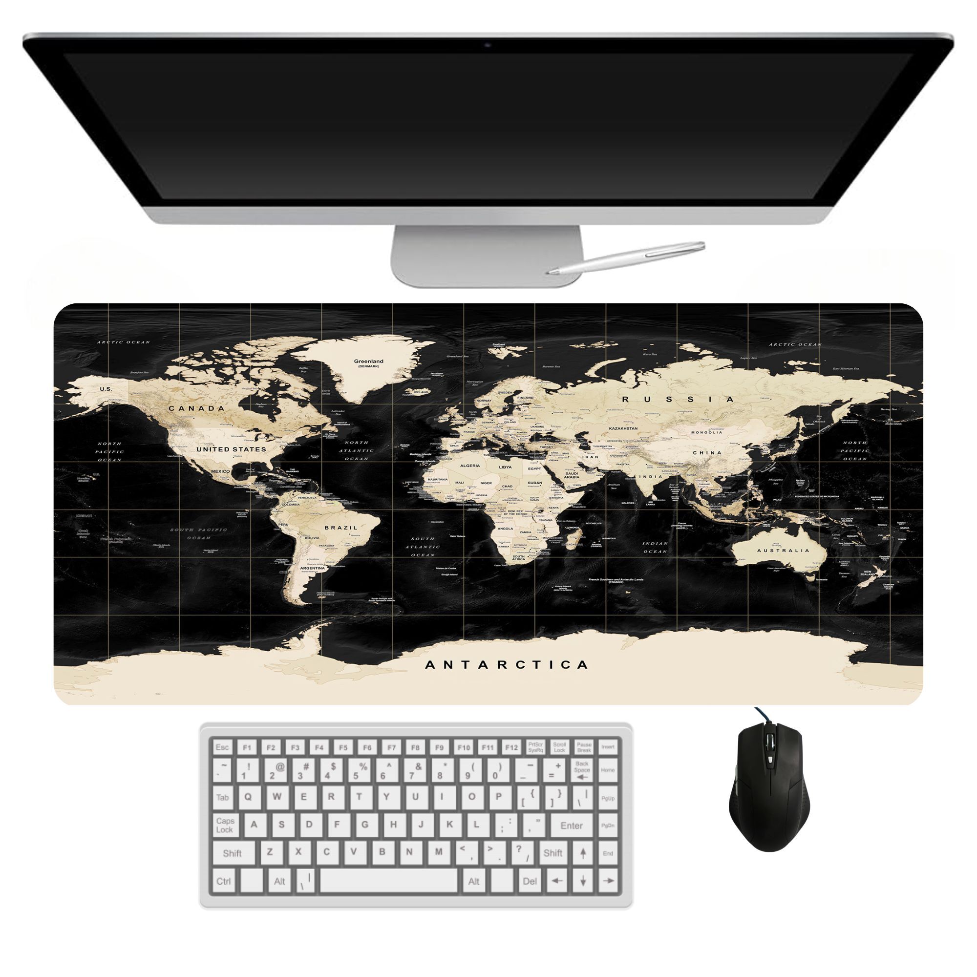 World Map Gaming Mouse Pad | Desk Mat | Non-Slip Rubber Base | Computer Laptop | Keyboard Mouse Pad for Office & Home |  Extended Size (11 x 23 Inch) - Image 1
