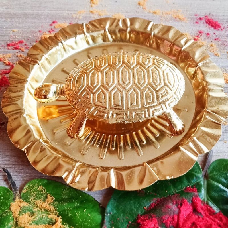 Brass Turtle with Plate Light Weight for Feng Shui Vastu and Good Luck, Wealth and Success in Business - Image 1