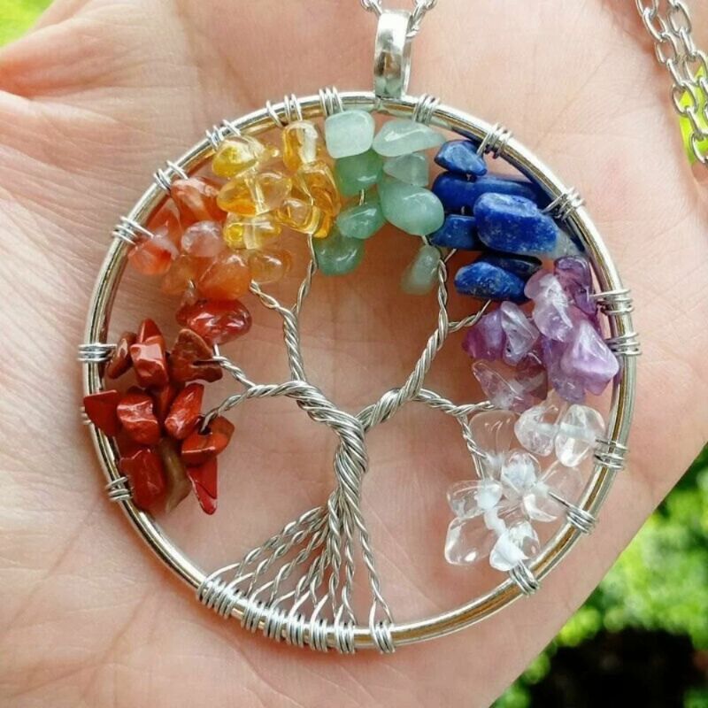 7 Chakra Tree of life Pendant Silver Plated For Healing, Spritual Growth (Without Chain) - Image 1