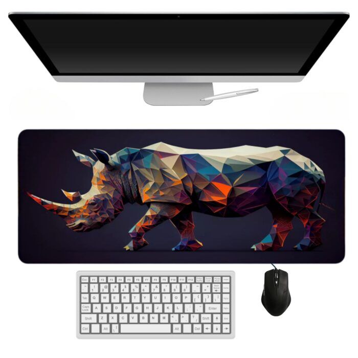 Large Gaming Mouse Pad Rhino Abstract Design | Extended Gaming Desk Mat | 3mm Thick with Anti-Skid Rubber Base | Size (11 x 23 Inch) - Image 1